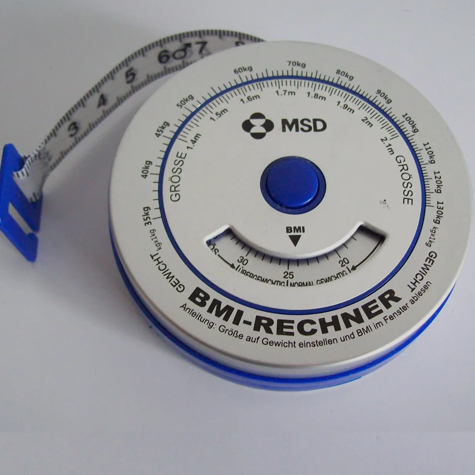 High quality 0-150cm Aluminum BMI measure tape BMI body tape BMI calculator body mass tape