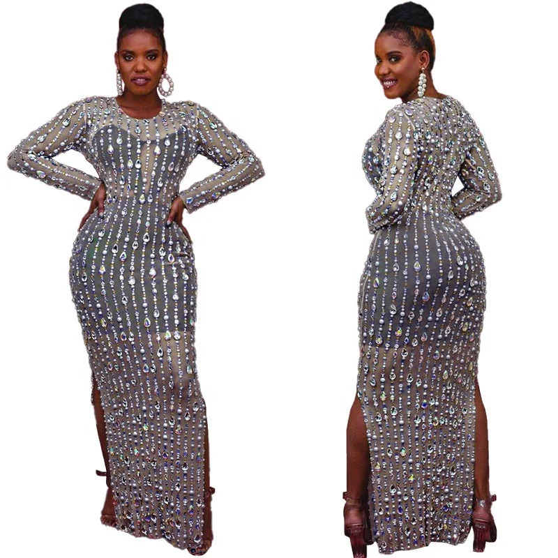 S-5XL Lady Long Sleeves MeshPlus Size Dress Women Birthday Stage Play Celebrate Outfit Nightclub Evening Dress