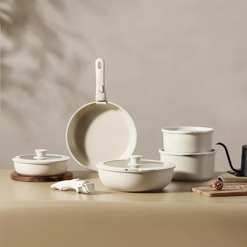 Ceramic Aluminum Cooking Pot and Pans Set cast aluminium Nonstick Cookware Set with Removable Handle