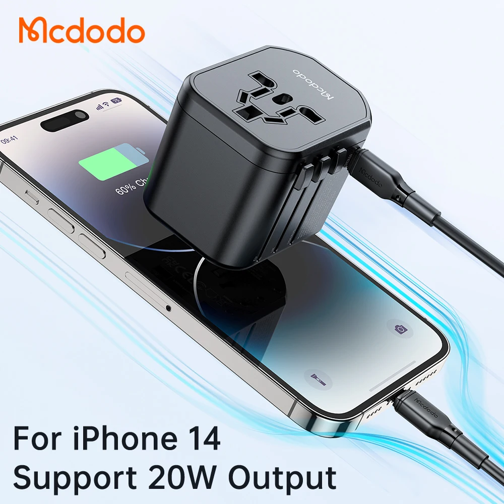 Wholesale Global Power Converters 20W PD QC Fast Charge USB-C + 2USB AC Outlet Plugs Security Door 20W Travel Adapter Worldwide