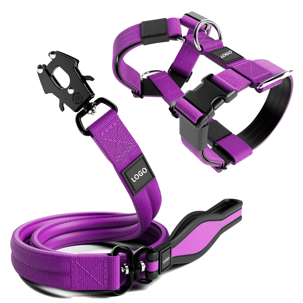 Pressure Tested Durable Metal Clasp Foam Neoprene Lined Tactical Dog Collar Leash with Soft Handle