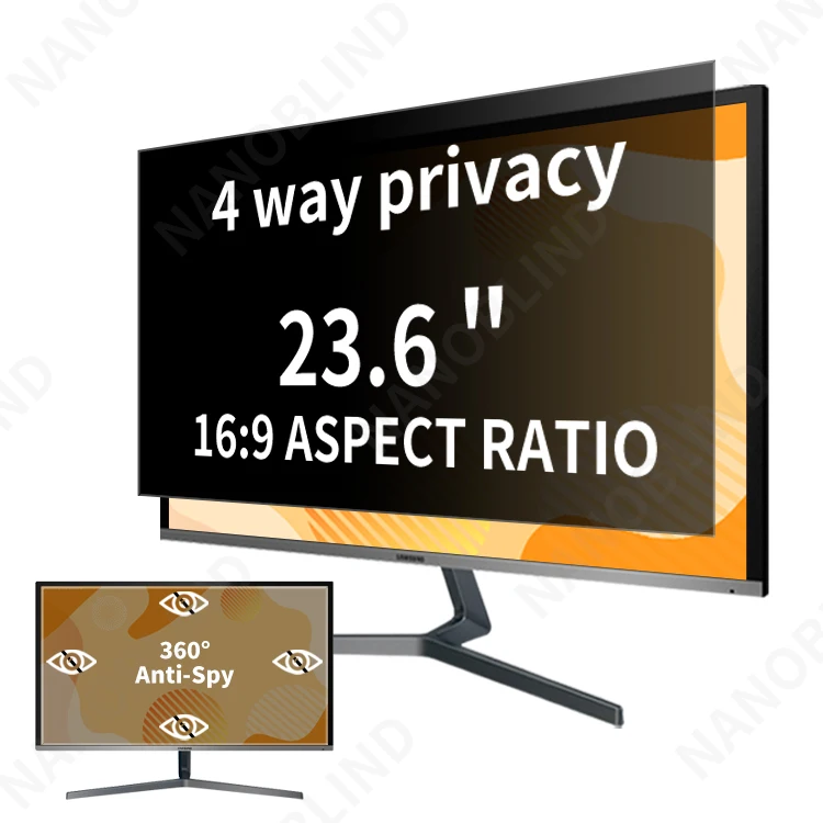 NANOBLIND Anti Glare Privacy Filter Screen Protector 4 Sides Privacy Widescreen Desktop For Dell 23.6 Inch Monitor 16:9 Aspect