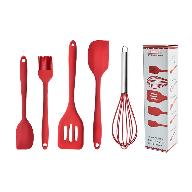 5pcs Baking Silicone Non-Stick Rubber Spatula Set Heat-Resistant Kitchen Utensils Set milk frother