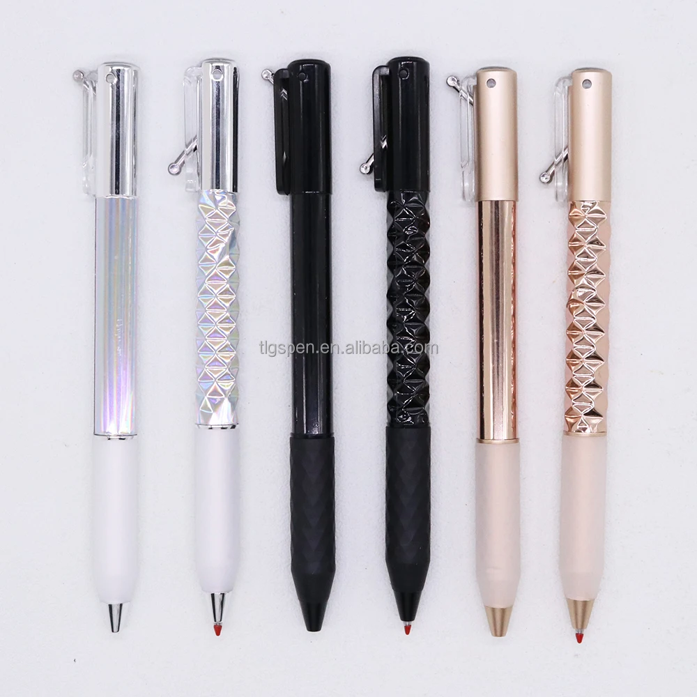 New Design Deformable Ball Pen with Decal Wrapped rhomboid Barrel and Rubber Grip Side Push Action Pen