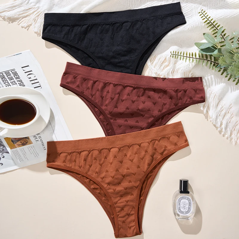 Custom High Waist Plus Size Soft Solid Heart Jacquard Comfy Stretchy Breathable Seamless Cotton Women Underwear Panties