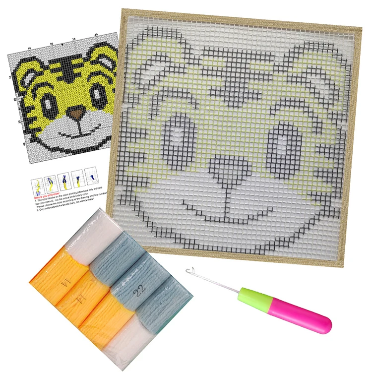 Adult DIY Carpet Yarn Art Craft Canvas Fabric Latch Hook Pillow Kit Latch Hook Rug Kit for Adults