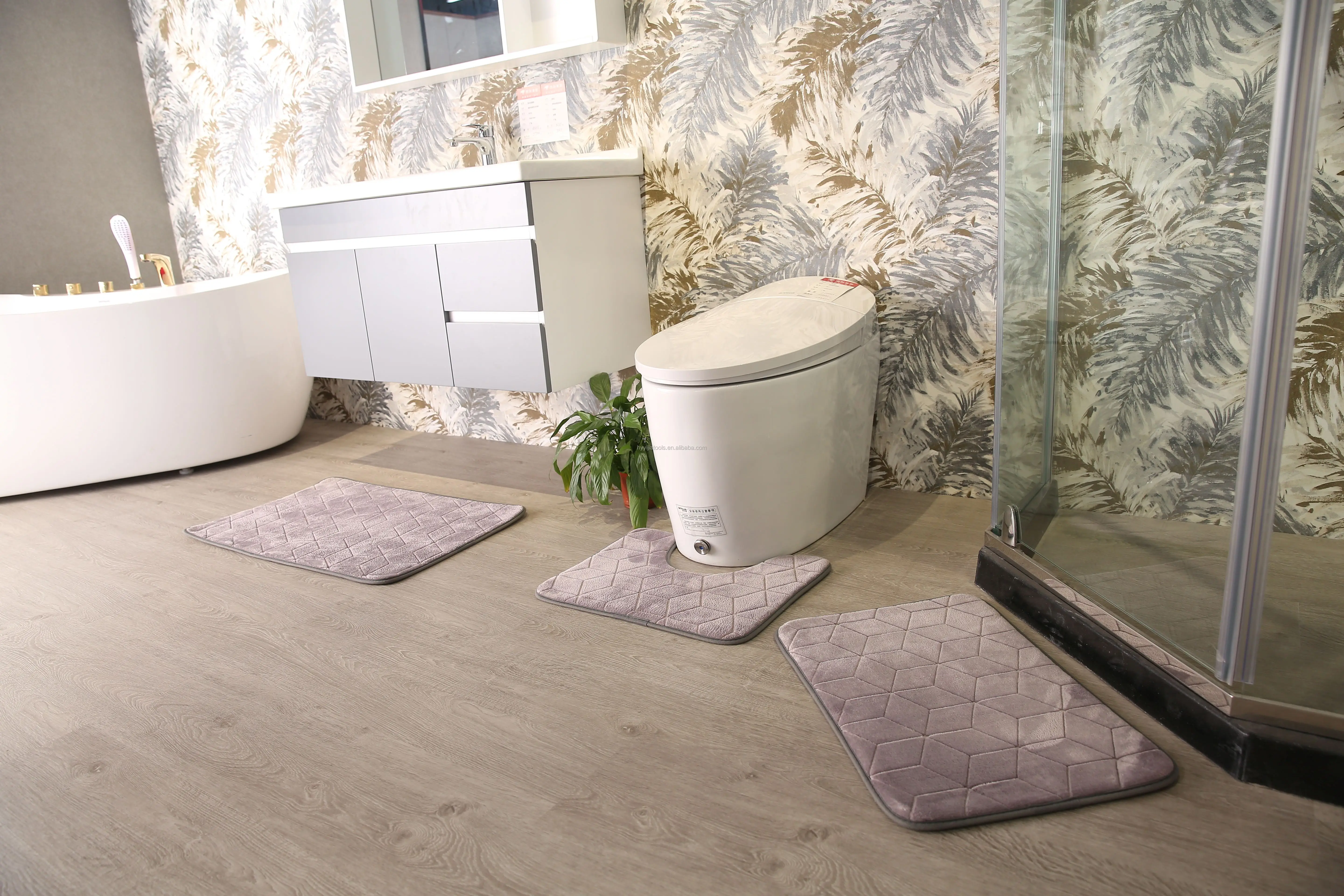 Bath Mat Rug 3 Piece Set Large Small and Contour Bathroom Rug Set Ultra Soft Non-Slip Memory Foam Bathroom Bath Rugs Grey