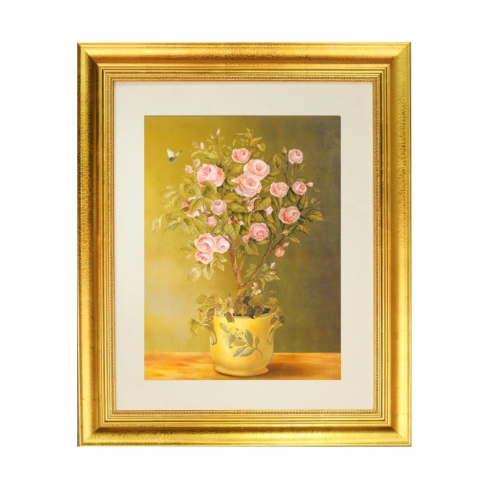 Custom Fashion Unique Antique Luxury Bright Gold Solid Wood coated with foil photo frame painting frame