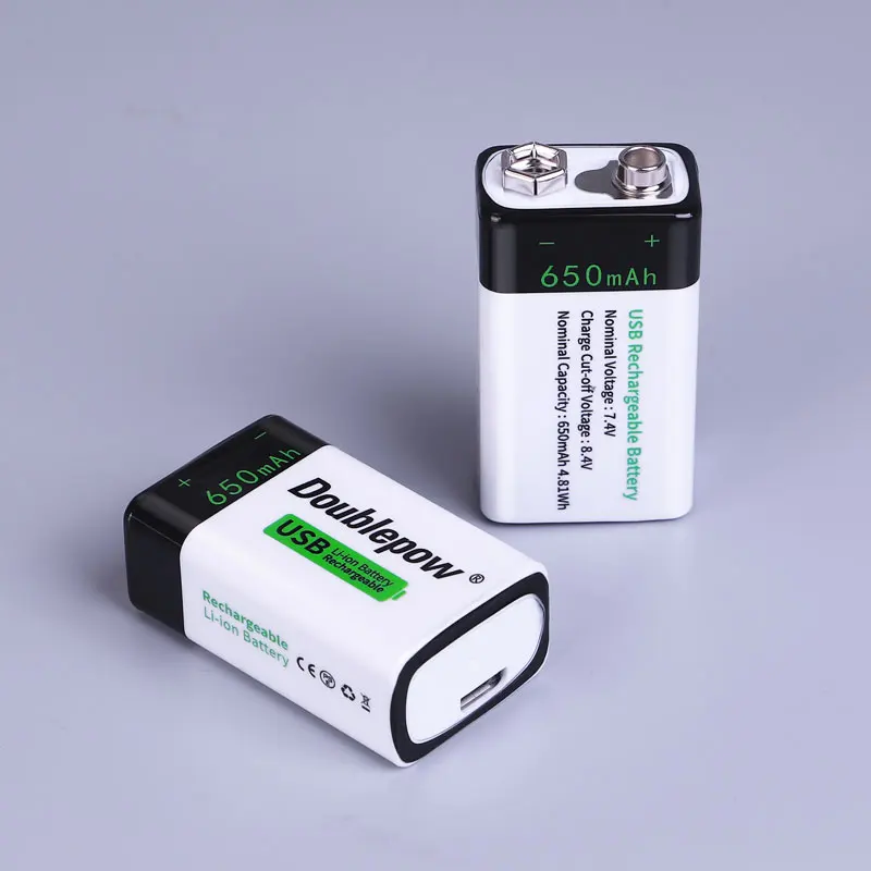 Doublepow 9V Micro USB Li-Ion Rechargeable 650mah 9V Battery packs For Home Appliances