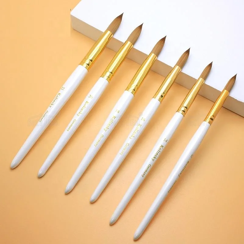 professional 100% real kolinsky nail brush extensions acrylic kolinsky brush white handle nail art tools