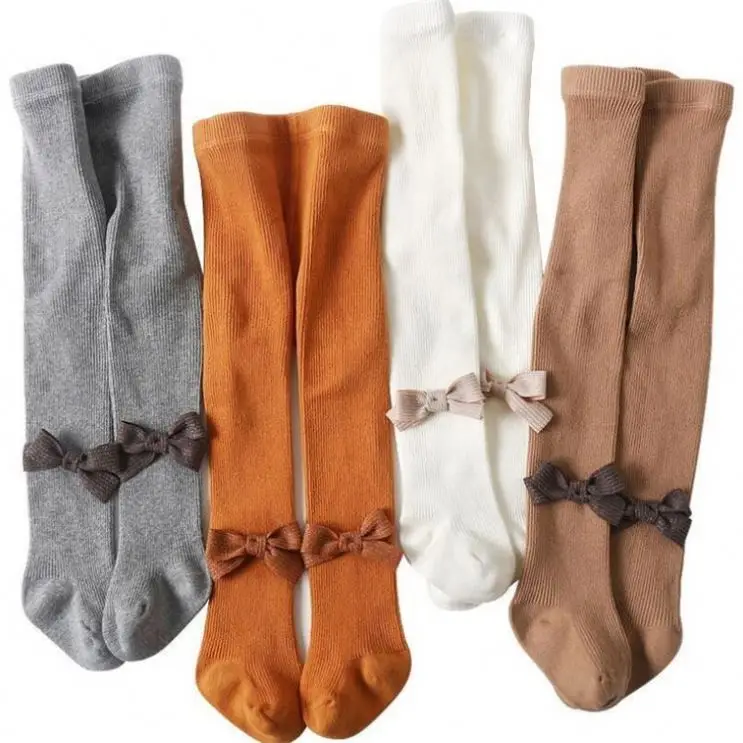 Top quality cotton children leggings girls hosiery dress stocking pantyhose autumn winter baby tights socks with cute bowknot