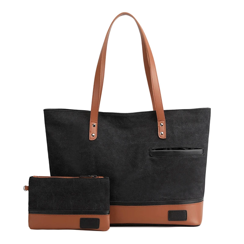 Custom outdoor nice fashion canvas beach bag with leather straps large canvas tote bag with clutch