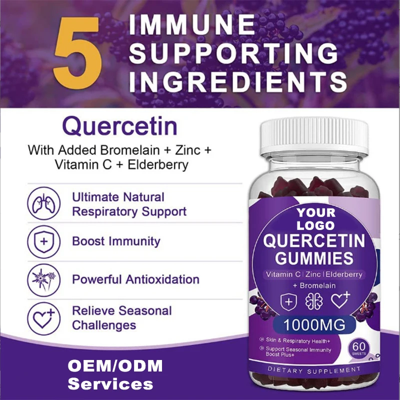 Best Quality Directly Supply Immunity Support Pure Zinc Natrual Plant 98% Quercetin Dihydrate Powder Gummies With Bromelain