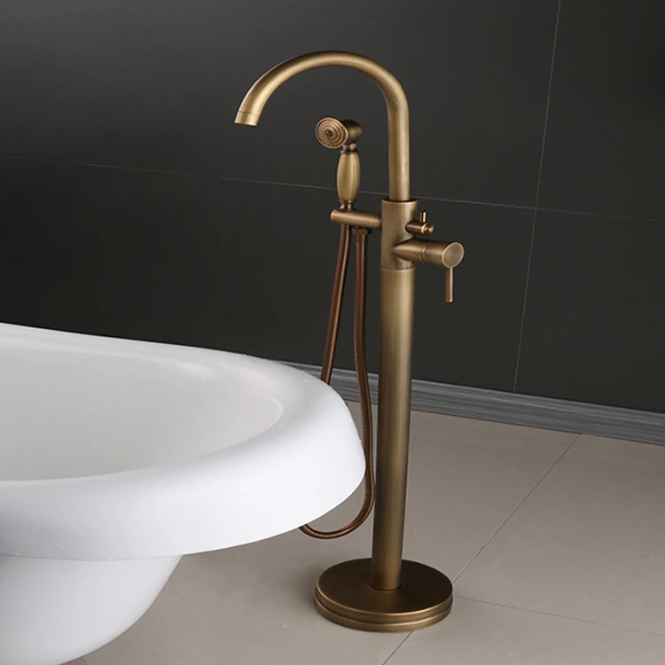 Classic vintage design brushed golden copper stand faucet free standing bathtub faucet with hand shower