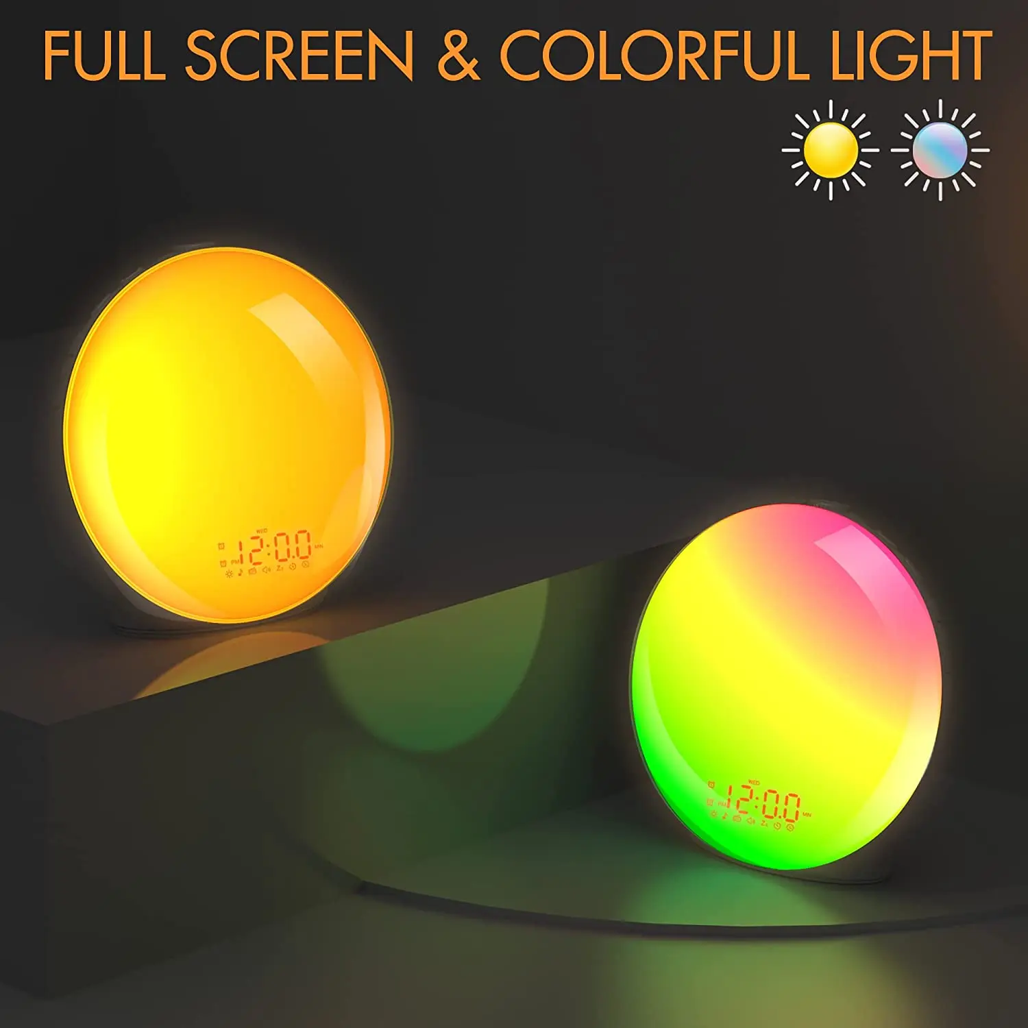 Smart Alarm Clock Sleeping Sunrise Trainer Clock Simulative Sunset Sleep Full Screen Trainer Wake Up Night Light