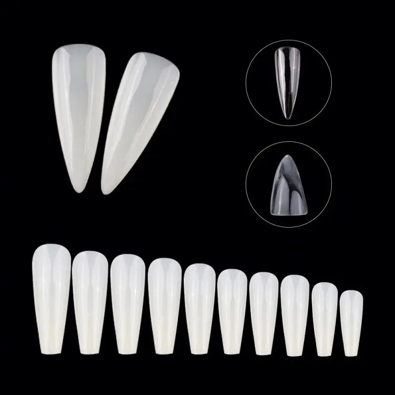 
500pcs Extra Long Coffin Nail Tips Half Coverage Shape French False Nail Art Tips For Wholesale 