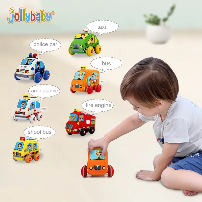 Wholesale Fire Truck Police Car Baby soft plush stuffed toy vehicle soft Friction Toy Pull Back Cars