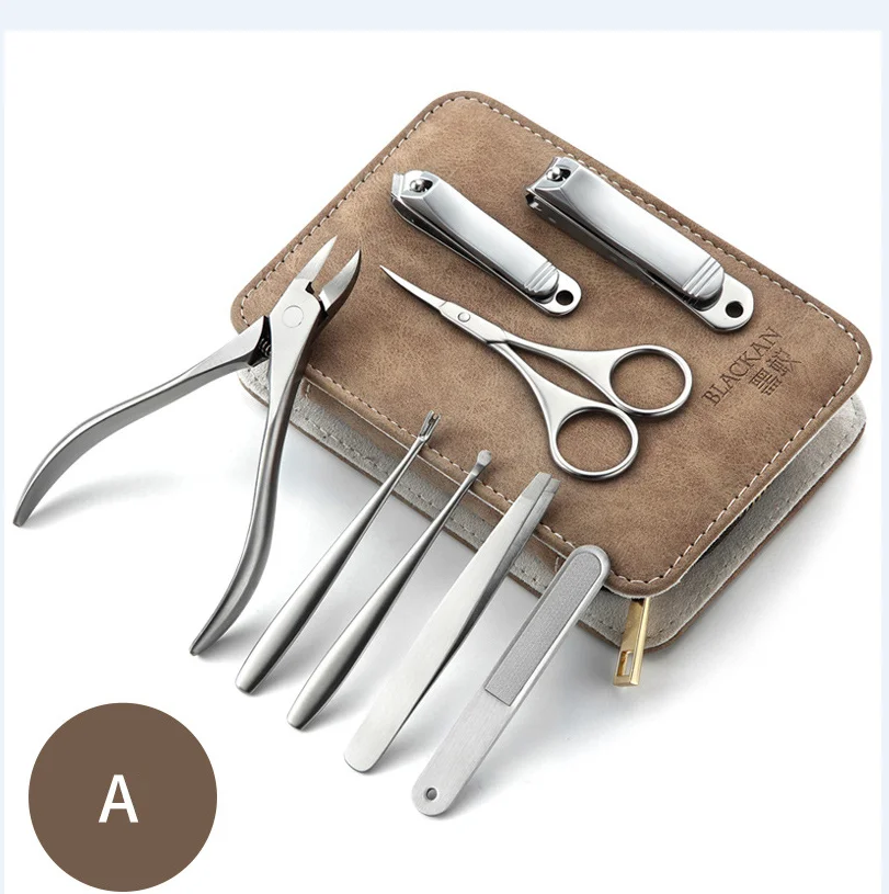 8 PCS Nail Clippers Kit Thick Stainless Steel Curved Blade Oblique Nail Cutter Scissor Tweezer Manicure Pedicure Tools Set