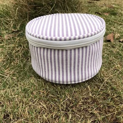 Personalized Embroidered Seersucker Cosmetic Bag Zipper Pouches Round Jewelry Case Round Cosmetic Bag for Bridesmaid Gifts