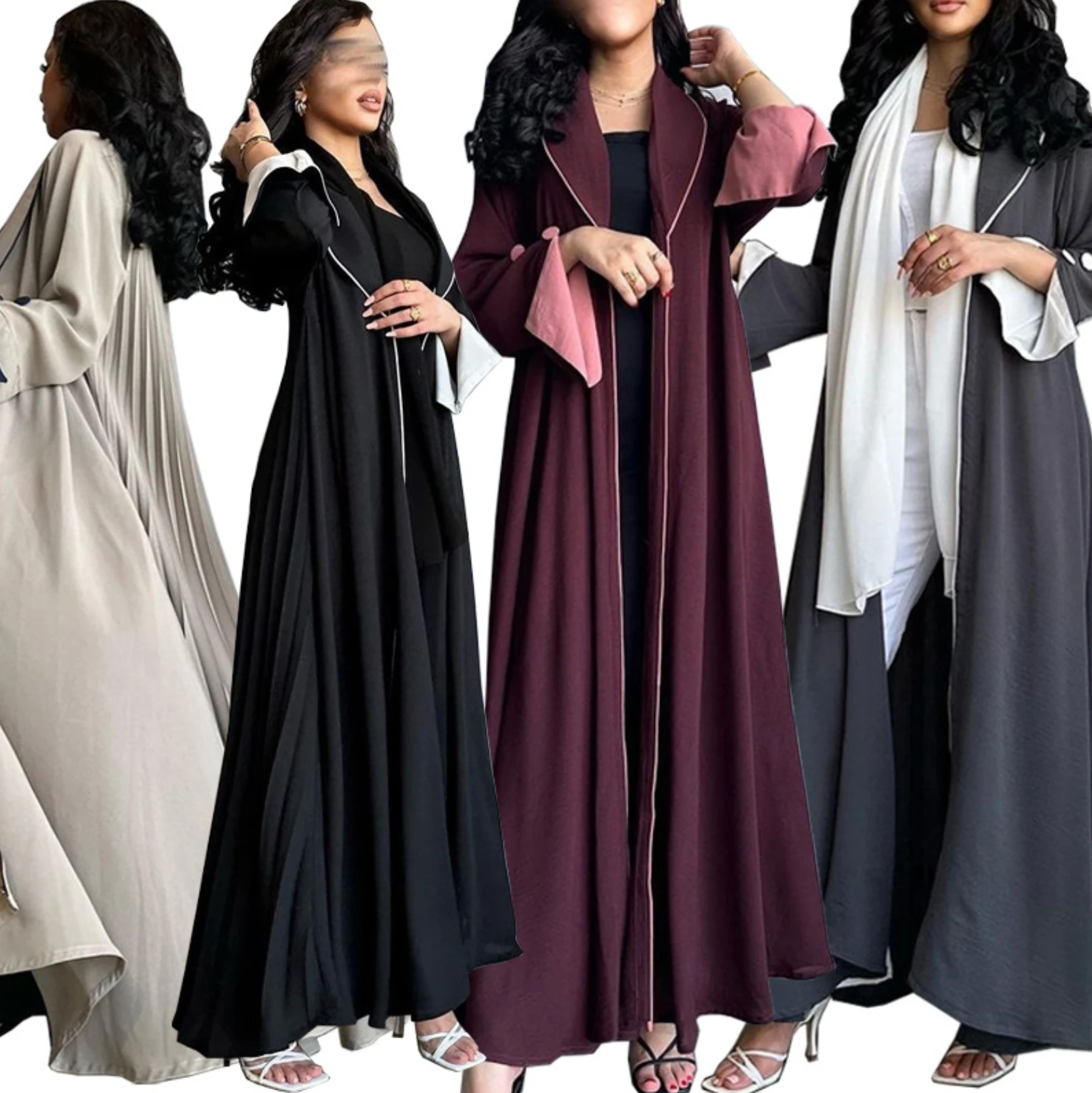 Arabic clothes Women Front Open Fashion Black Long Dubai Turkey Abaya Dress for Muslim Women