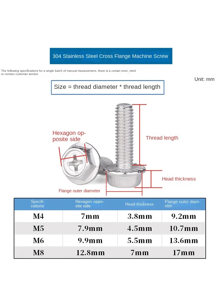 304 Stainless Steel M3 Titanium Screw Cross Groove Flange Pad Gear Anti-Skid Bolt Nail Outer Hexagon M4M5M6M8mm Metric DIN