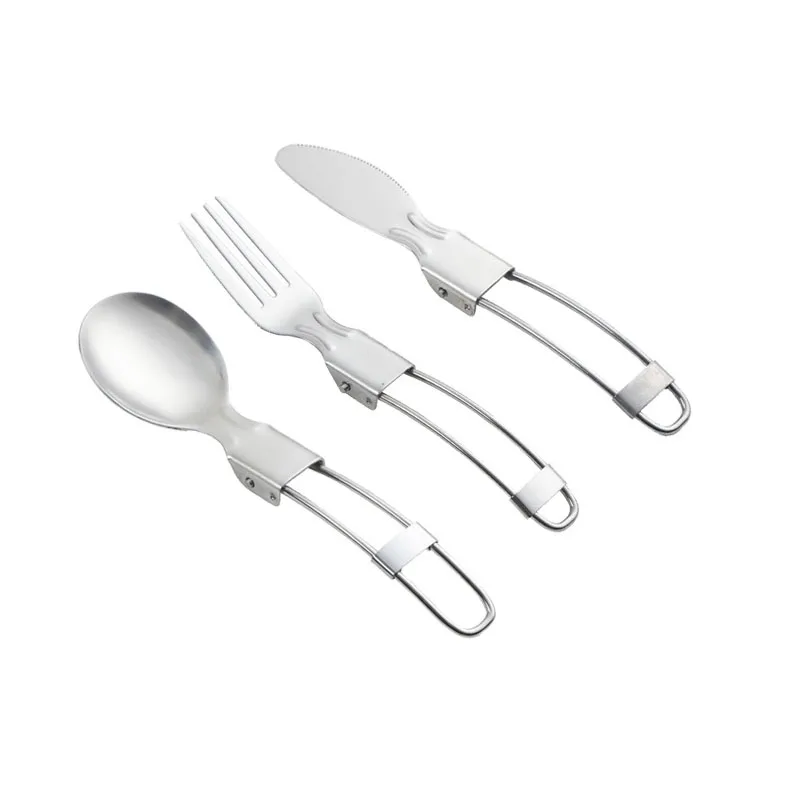 Outdoor Ultralight Portable Stainless Steel Folding Knife Fork Spoon Camping Dinnerware Set Tableware Set