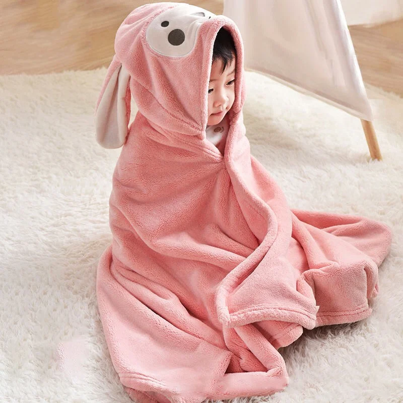 Hot Coral Fleece Hooded Children Bath Towel Bathrobe Microfiber Absorbent Quick-Drying Shower Towel For Kids