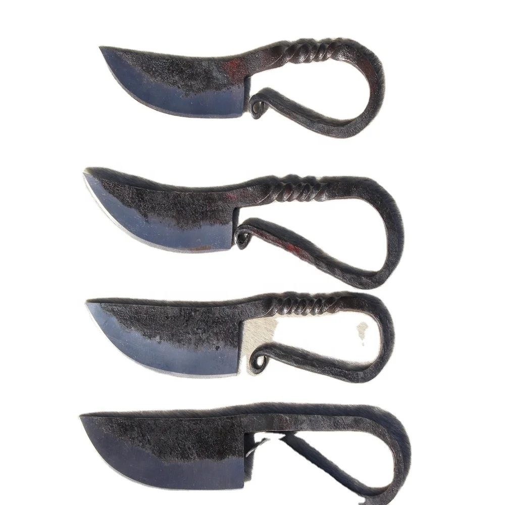 Набор из 4 старых ножей ручной работы, кованые ножи с скрученными ручками, полностью из углеродистой стали