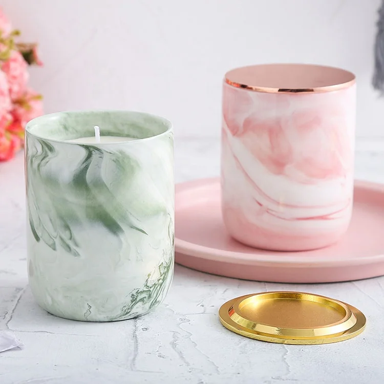 Marble golden line ceramic candle jar in bulk empty jars