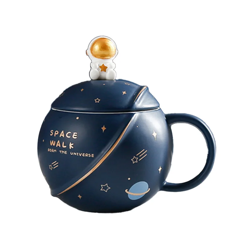 Holiday Festive Gift Creative Cute Tea Milk coffee Cup Astronaut couple Mug Ceramic cups with lids scoop