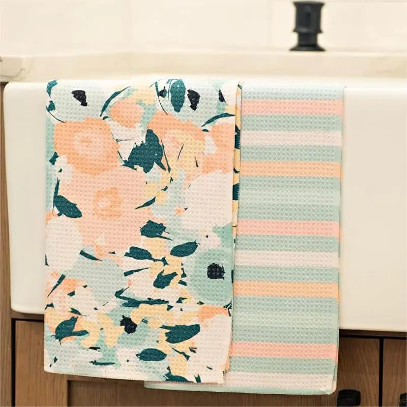 Custom Sublimation Custom Sublimation Digital Print Microfiber Waffle Soft Dish Cloths Kitchen Cleaning Tea Towels