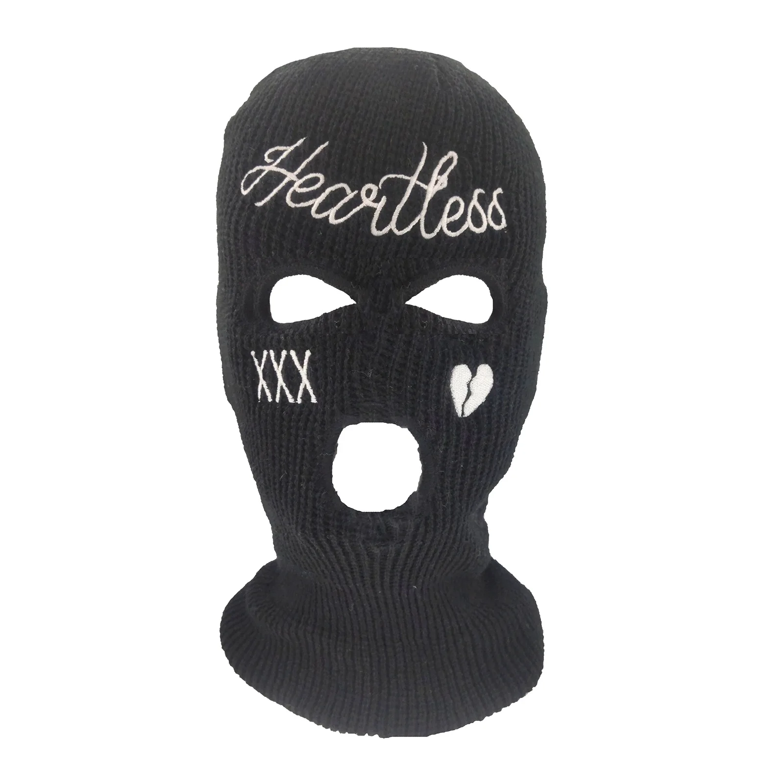 Heart Embroidery Ear Protection Cap Men Outdoor Cycling Windproof Pullover Beanie Three Holes Winter Thicken Knitted Hat