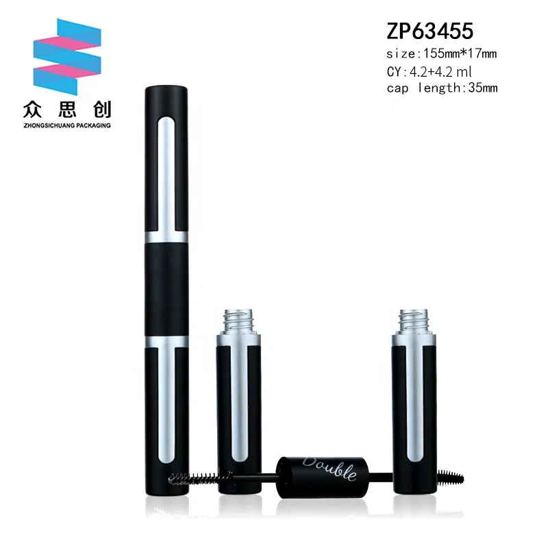 new design plastic round dual use 2 in 1 empty double sided mascara tube lipgloss tubes matte clear lip gloss tube with brush