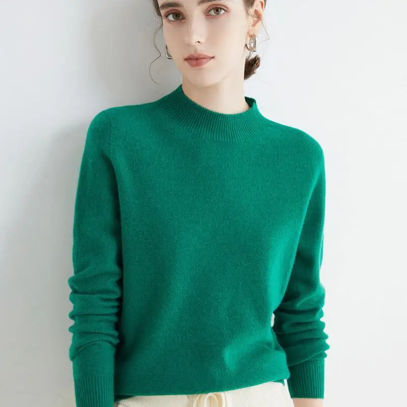 100% Merino Wool Sweater Cashmere Knit Custom Ladies Sweaters Gray Color Army Turtleneck Women Sweater (1600592600405)