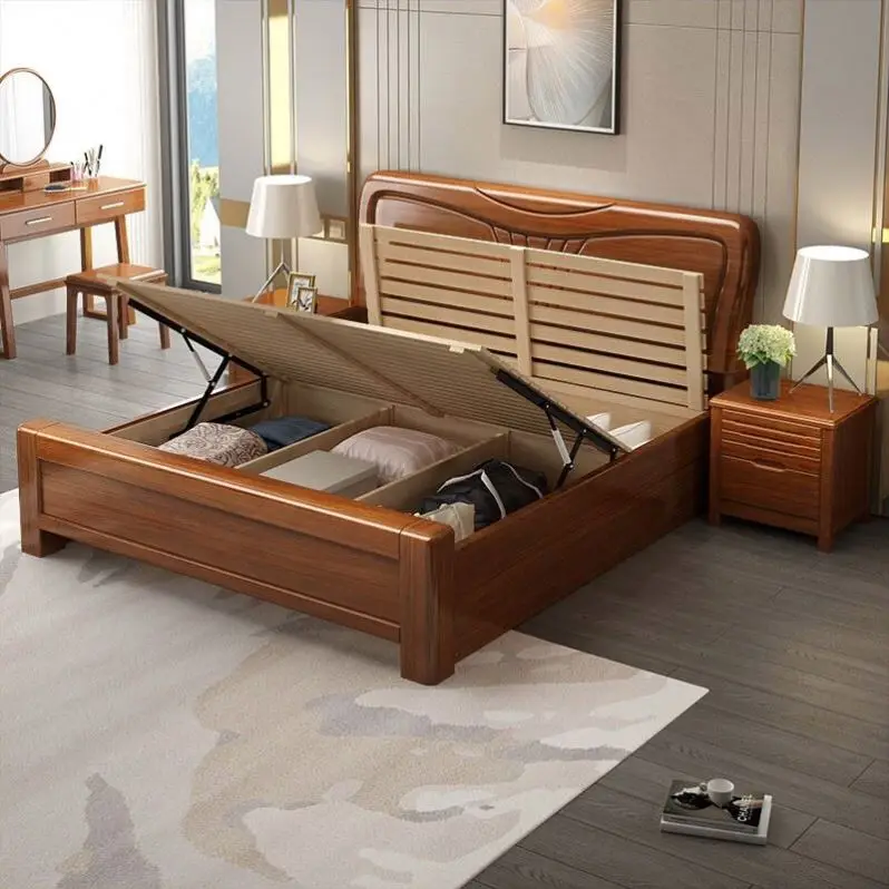 Factory Outlet American Style Solid Wood Bed Simple Design Full Size Wooden Bed Color Optional Hotel Furniture Home Funiture
