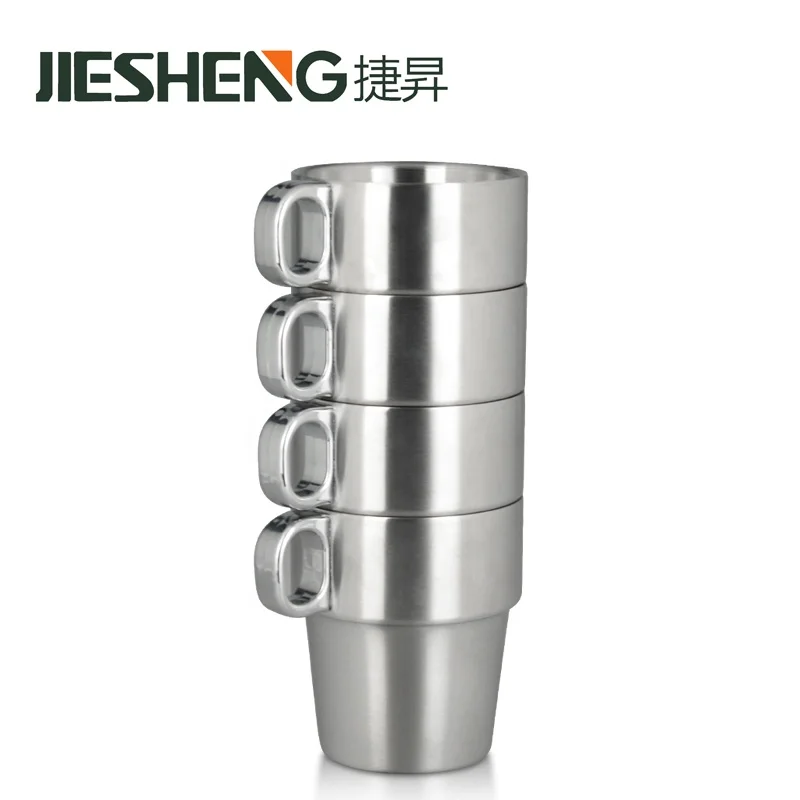 Stackable Custom Logo Double Wall Espresso Cup Set Stainless Steel Coffee Cup with Rack