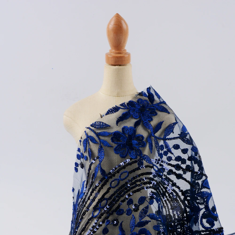 
2021New arrival pure color flowers embroidery lines shapes overlapping sequins tulle lace fabric for garment 