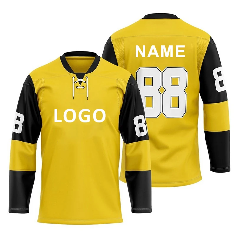 Wholesale solid color custom collar 100% polyester loose long sleeve calgary flames hockey jersey