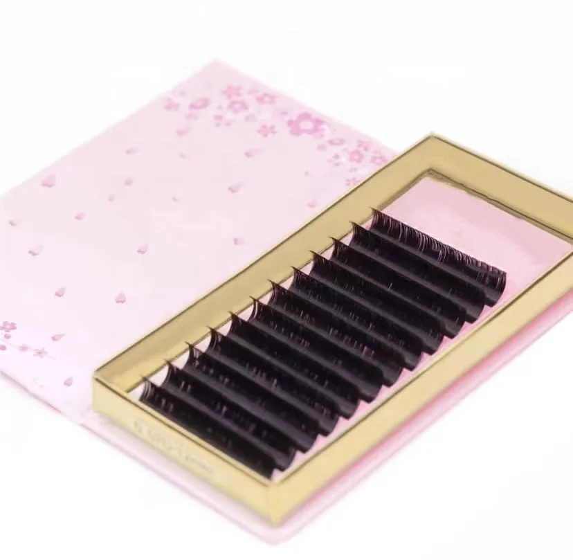 Custom Logo Velvet Eyelash Extensions Korean Pbt Volume Lashes C Cc D 0.03 0.05 Easy Make Fans Dark Matte Cashmere Lashes Trays