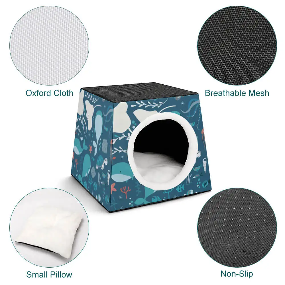 Капсулы из ткани Оксфорд с принтом на заказ, полузакрытые моющиеся мягкие пушистые съемные кошачьи кровати с тремя видами, гнездо для домашних животных