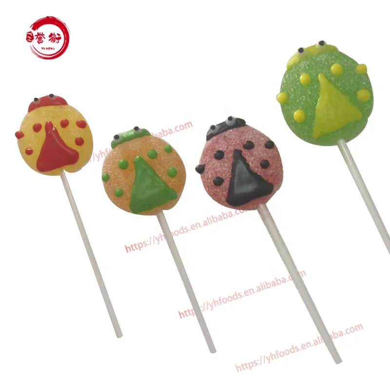 Insect series Cartoon shaped fruity juice flavor Soft Jelly Pop Lollipop Candy Sweet Confectionery