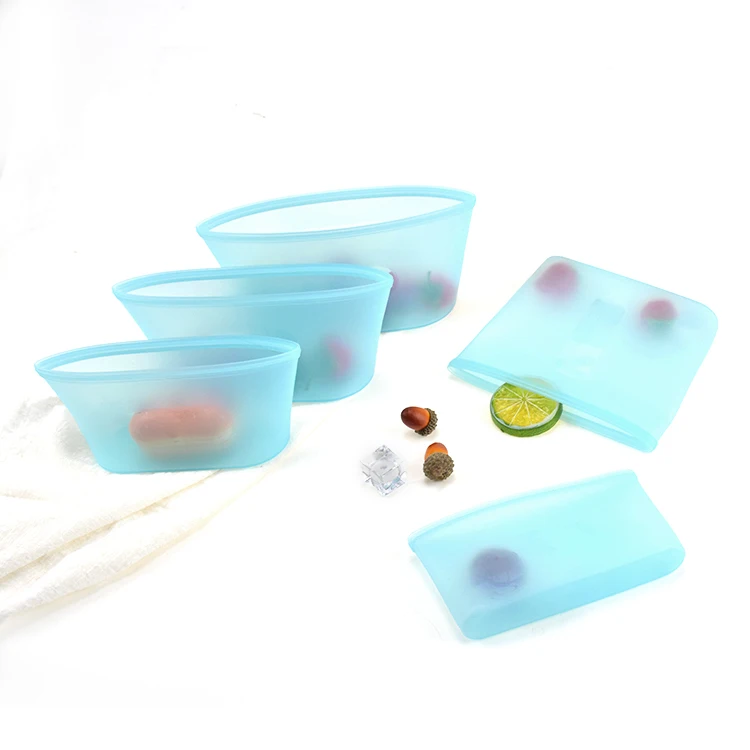 8 Pack Recyclable Biodergadable Fresh Sealed Zip Freezer Leakproof Zipper Stand up Reusable Platinum Silicone Food