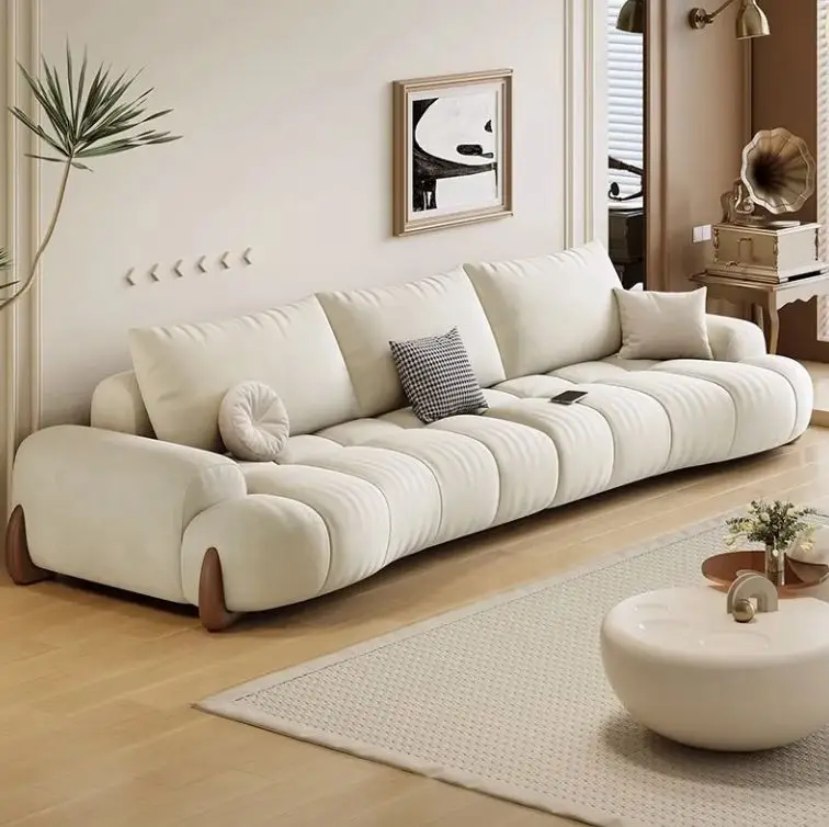 Anti-scratch sofa living room new modern minimalist white cream style curved cat scratch leather sofa