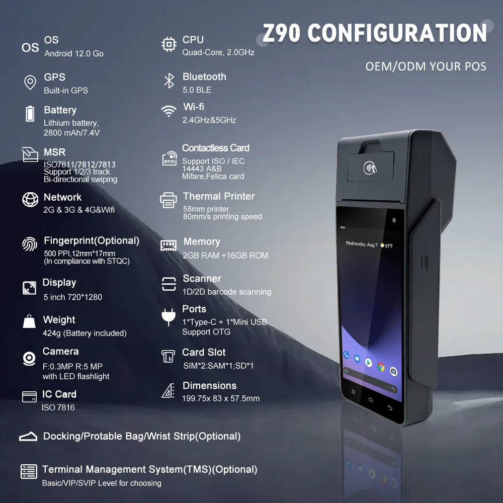 payment card swipe machine eft handheld biometric android lottery nfc portable bill printer inventory pos system