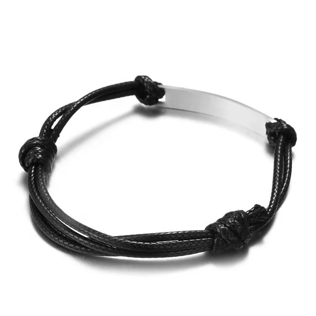 Yiwu Aceon Velle Stainless Steel Double Layer Wax Leather Soft Cord Hand Knot Universe Size Promotional Curved ID Tag Bracelet