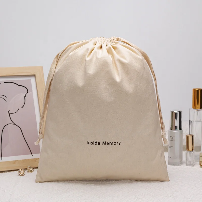 Eco-Friendly 100% Natural Cotton Pouch For  Shoe Dust Packaging Pouch For Clothing Double Rope Drawstring Packing Bag For Pants