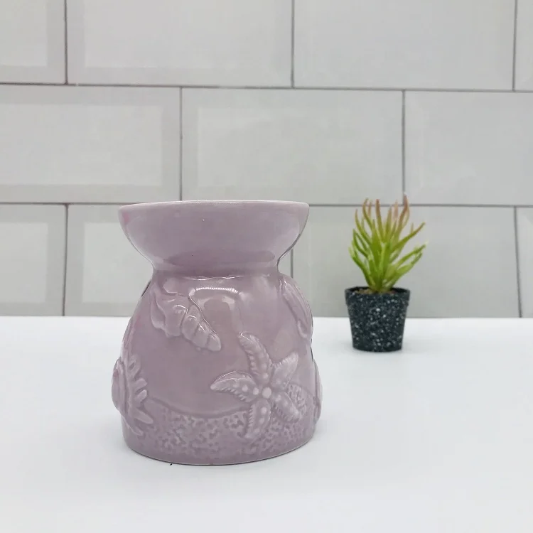 Purple Starfish Shell Design Custom Handmade Incense Burner Ceramic Oil Burner