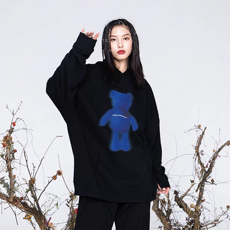 Killwinner dropshipping custom anime print unisex hooded sweatshirt black heavy cotton high quality oversized men hoodie