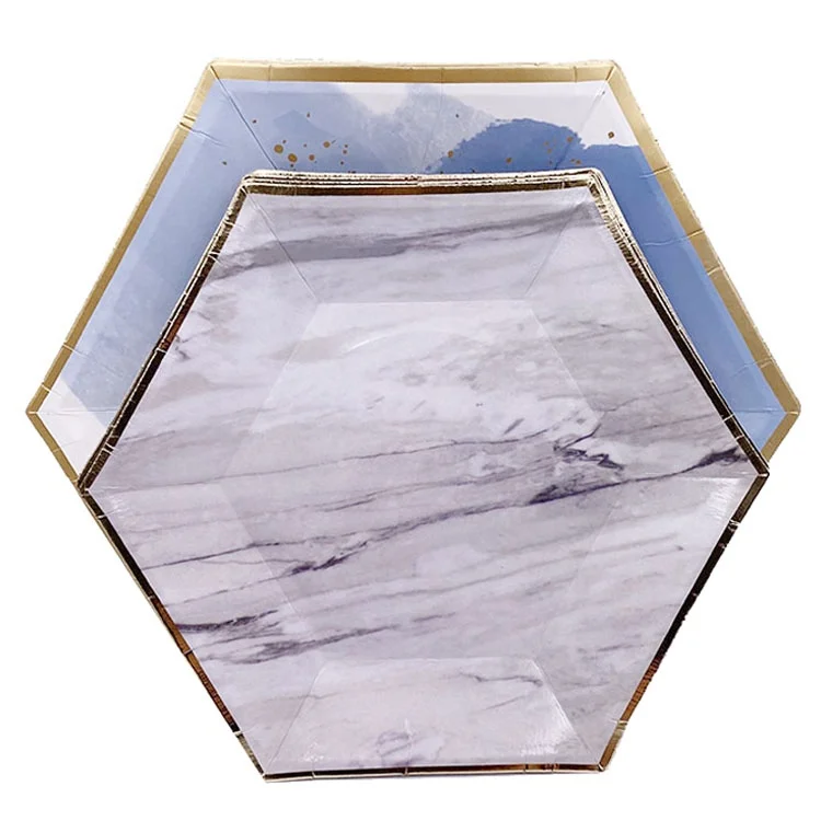 Manufacturer Any shaped and custom printing rose gold party tableware set paper plates for birthday bridal shower hen party