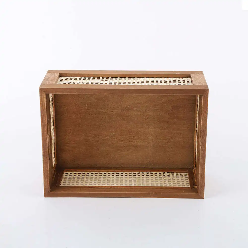 Office Supplies Wooden Desks Baskets Rectangular Rattan Woven Storage Basket Bamboo Storage Boxes